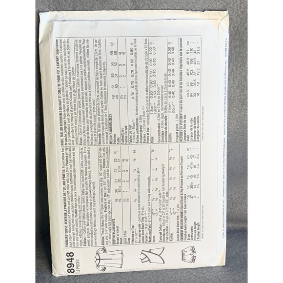 Simplicity Girls Dress Pinafore Top Panties Sewing Pattern Sz 1/2-4 8948 - Uncut - Picture 3 of 4